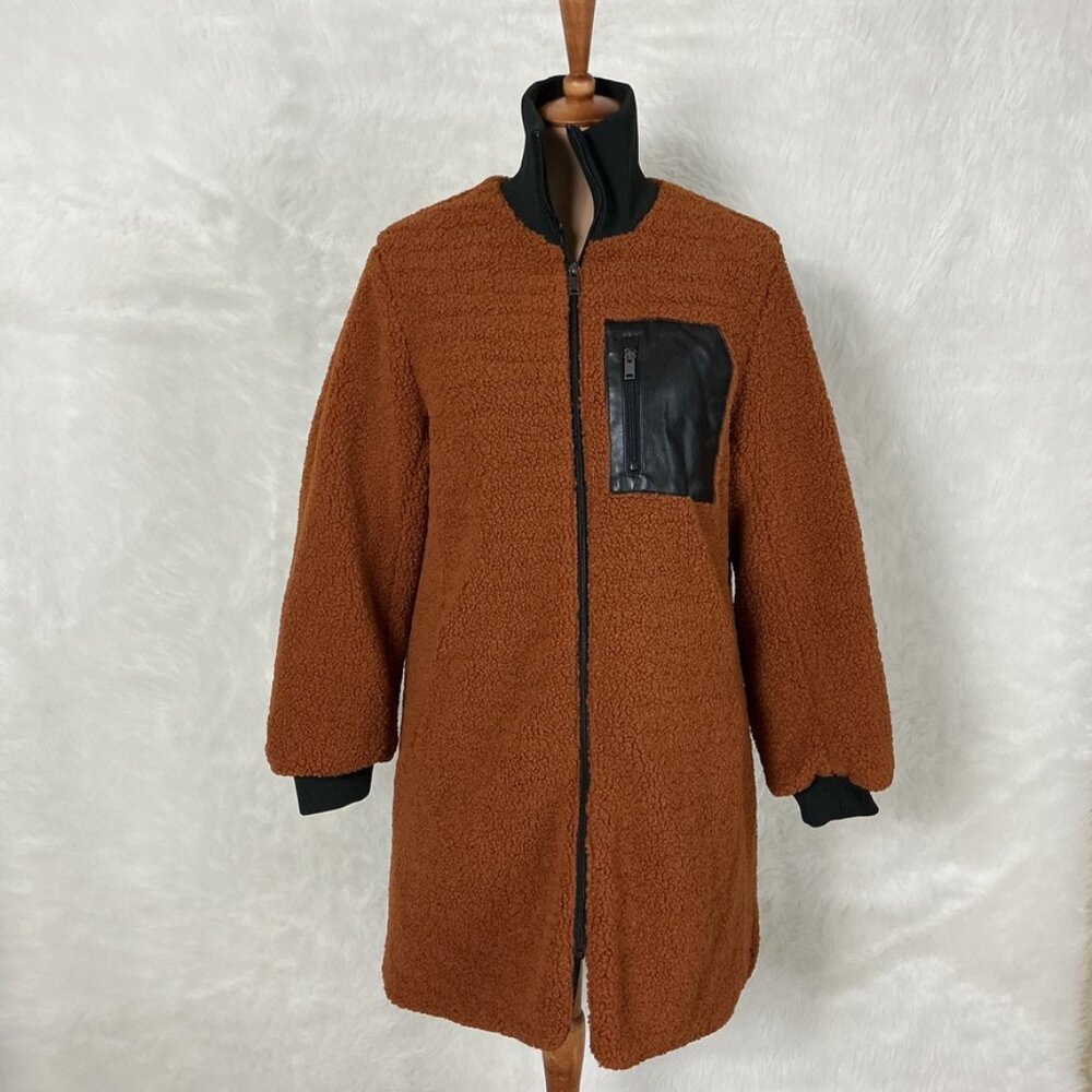 NVLT Cognac Brown Boucle Longline Teddy Jacket Coat NWT M